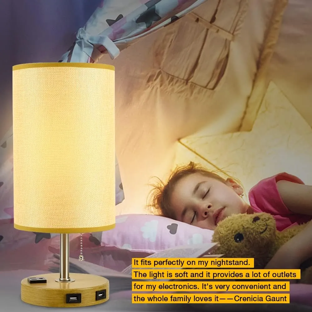 Set of 2 Modern Nightstand Table Lamp with Dual USB Charging Ports and 1 AC Outlets