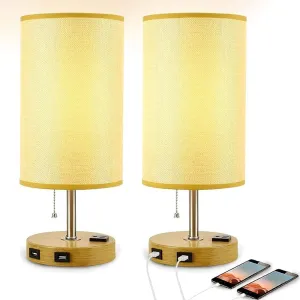 Set of 2 Modern Nightstand Table Lamp with Dual USB Charging Ports and 1 AC Outlets