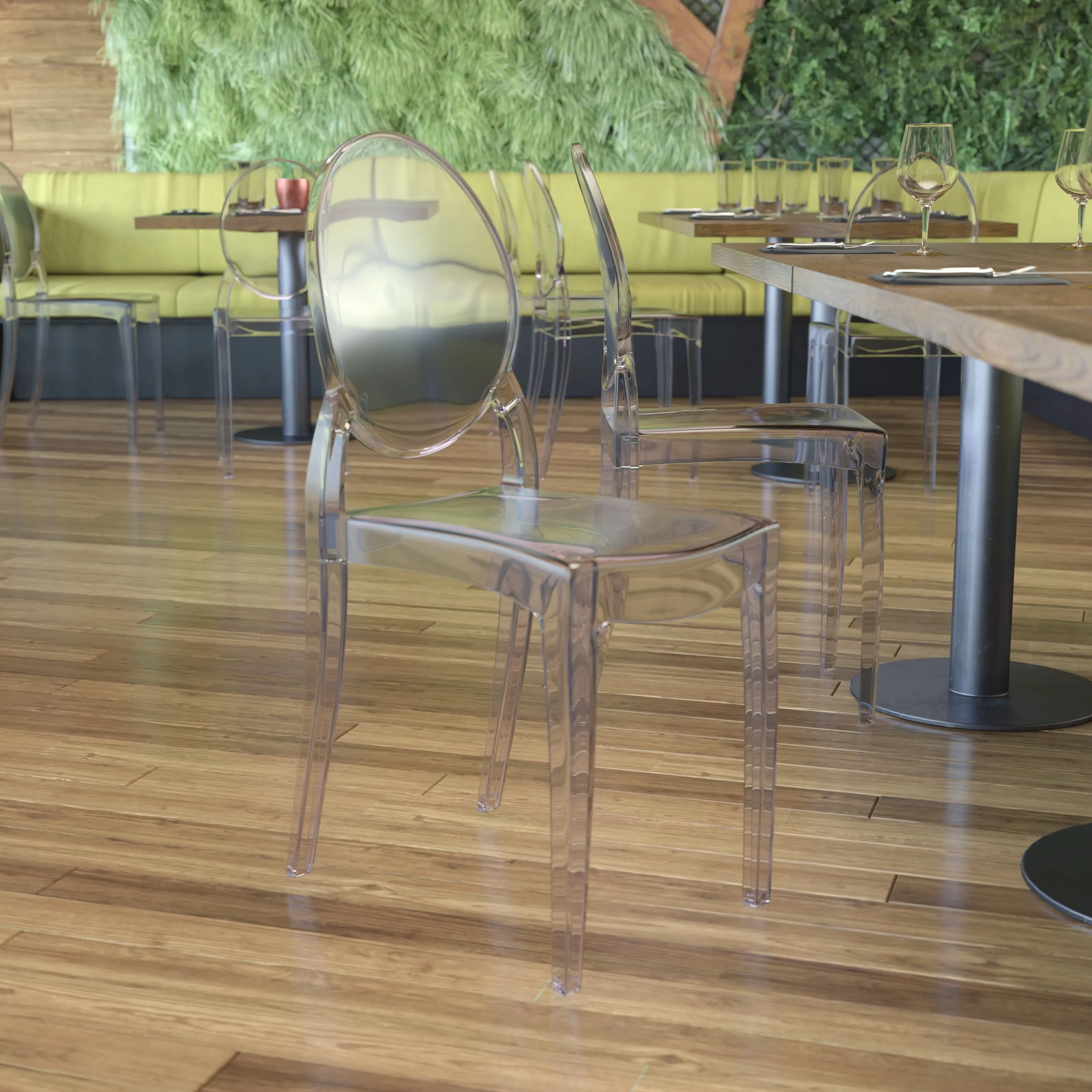 Set of 4 Extra Wide Resin 700 LB. Weight Capacity Banquet and Event Ghost Chairs for Indoor/Outdoor Use