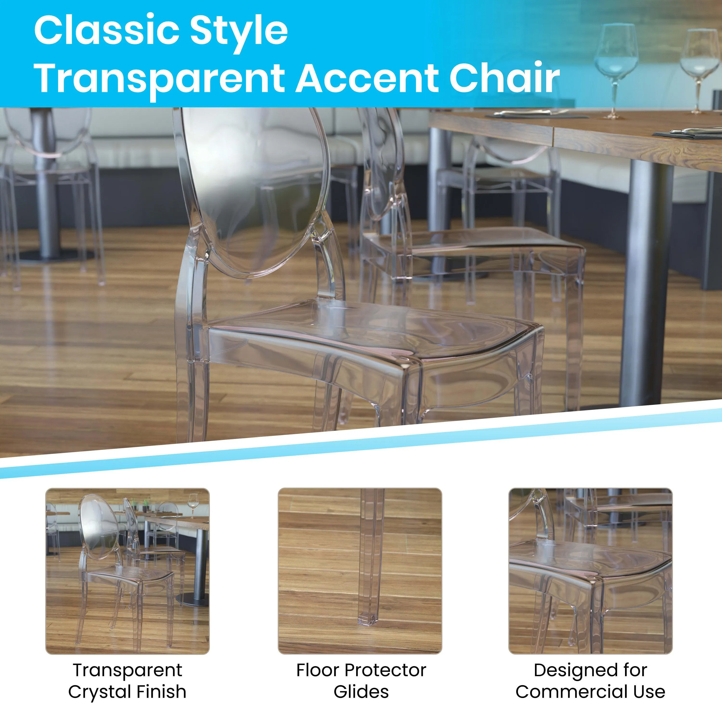 Set of 4 Extra Wide Resin 700 LB. Weight Capacity Banquet and Event Ghost Chairs for Indoor/Outdoor Use