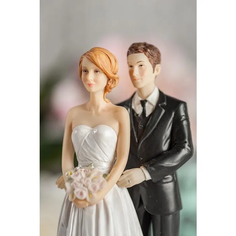 Stylish Contemporary Wedding Cake Topper - Bride and Groom in Navy Suit