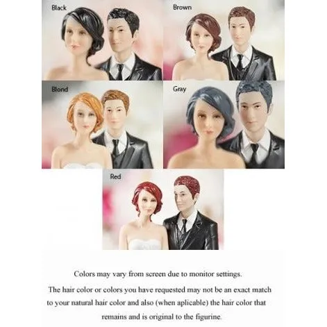 Stylish Contemporary Wedding Cake Topper - Bride and Groom in Navy Suit