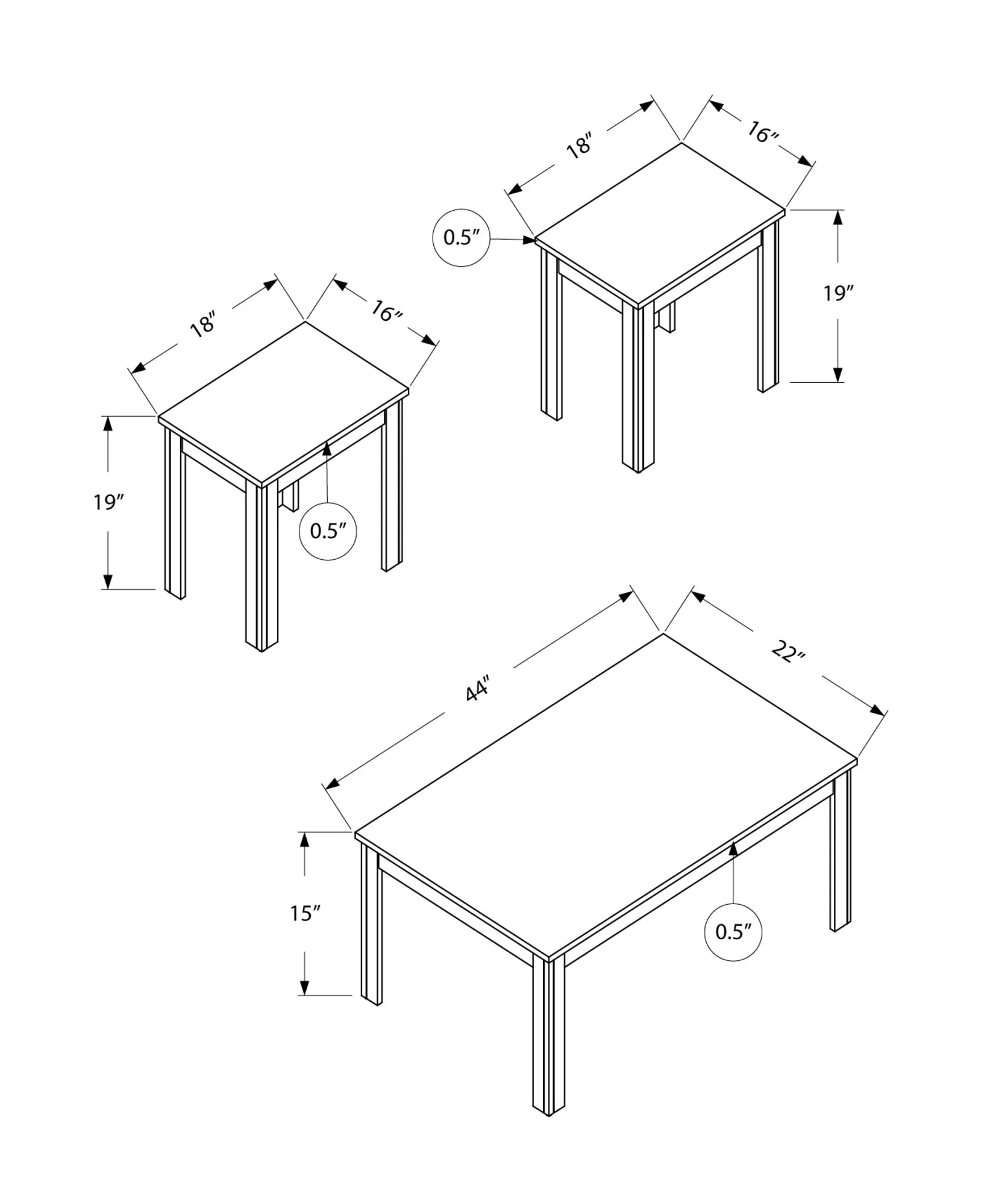 Table Set - 3Pcs Set / Dark Taupe
