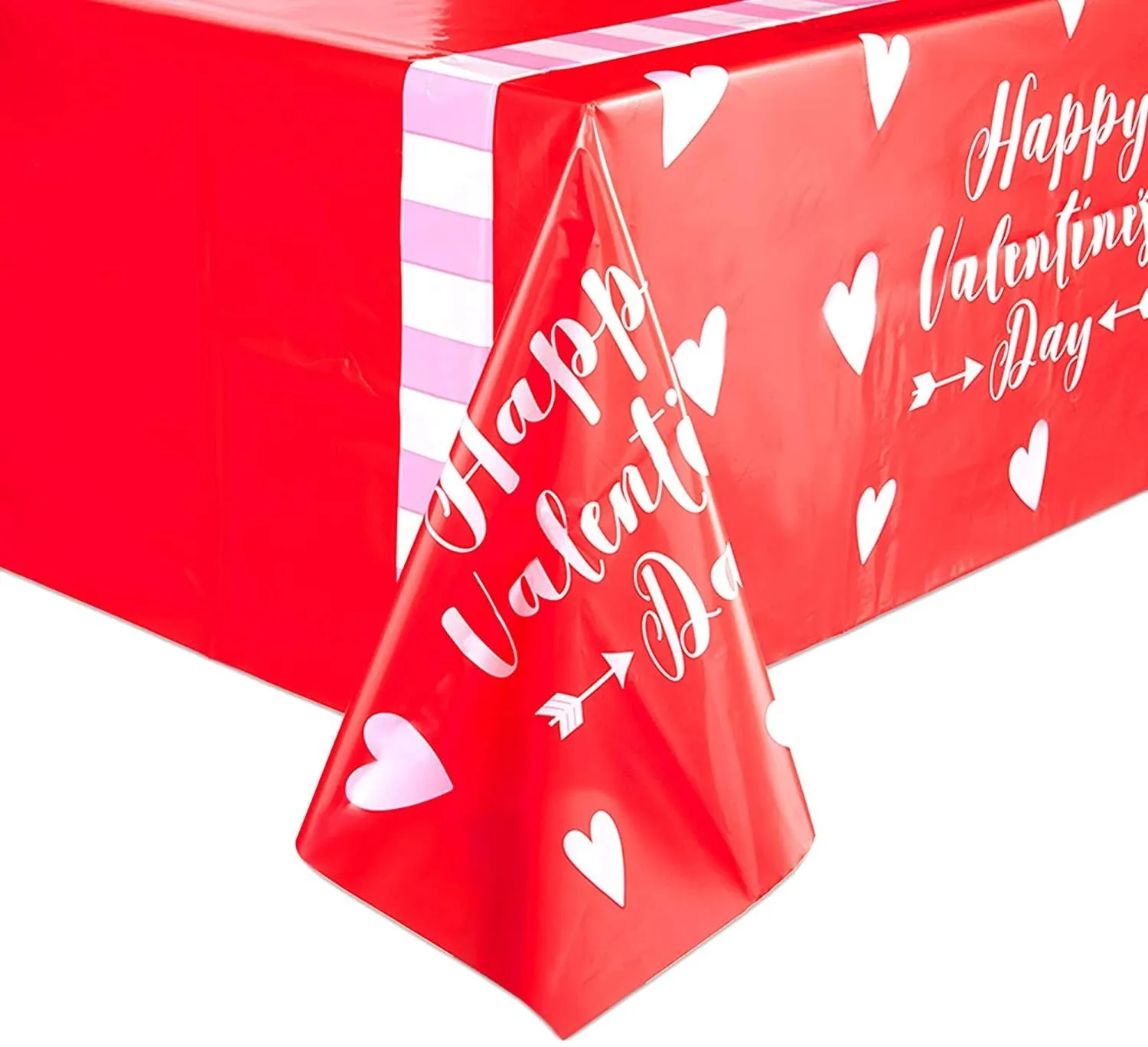 Tablecloth with White Hearts, Plastic Table Cover for Valentine (54 x 108 in, 3 Pack)