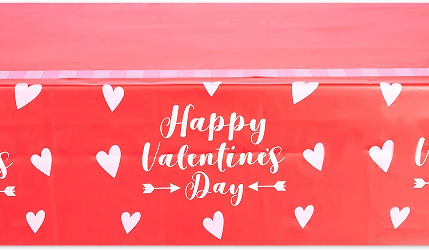 Tablecloth with White Hearts, Plastic Table Cover for Valentine (54 x 108 in, 3 Pack)