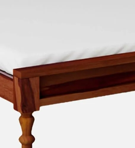 Tannu Handicraft Sheesham Wood Tile Bed, 189x213 CM Inner Size, 89 CM Height, Upholstered Cushion Headboard and Footboard, Natural Matte Finish, 1 Year Warranty