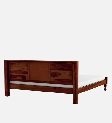 Tannu Handicraft Sheesham Wood Tile Bed, 189x213 CM Inner Size, 89 CM Height, Upholstered Cushion Headboard and Footboard, Natural Matte Finish, 1 Year Warranty