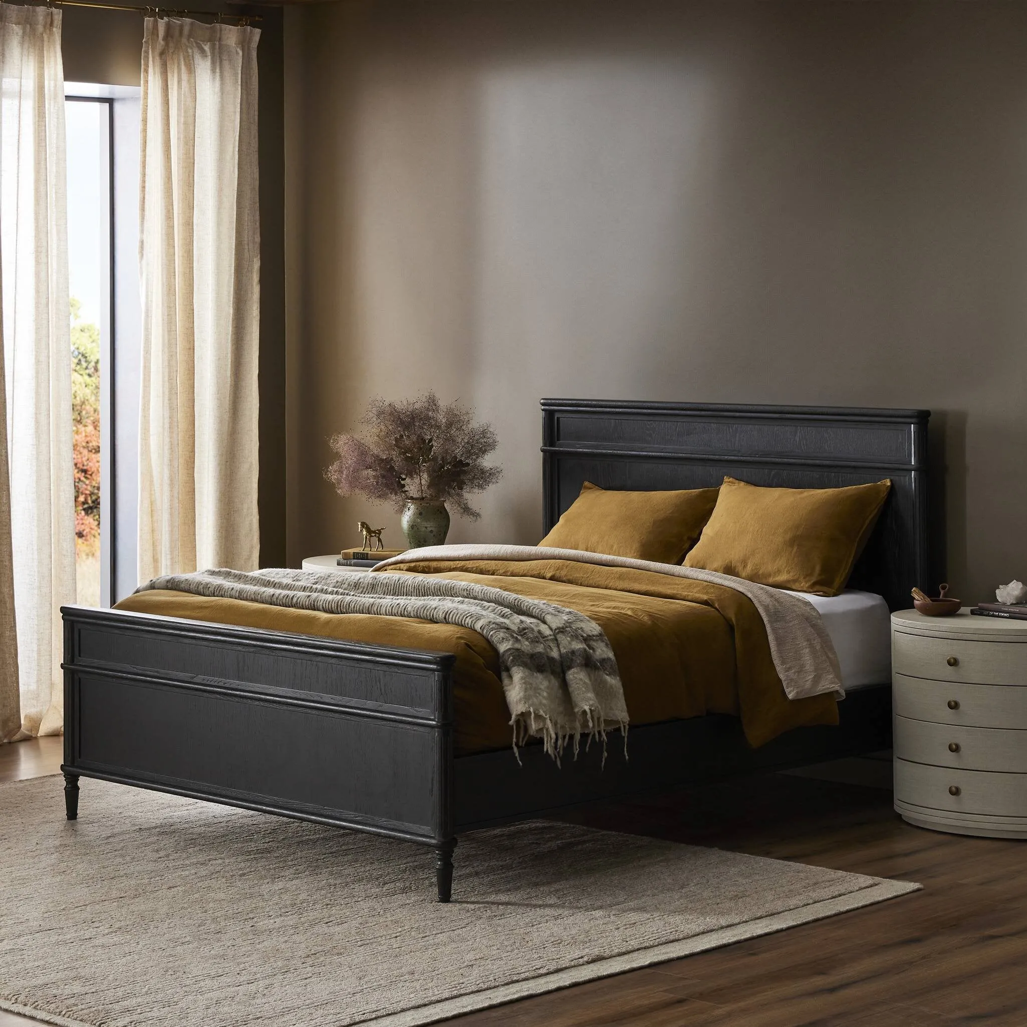 Distressed Black Toulouse-Style Bed