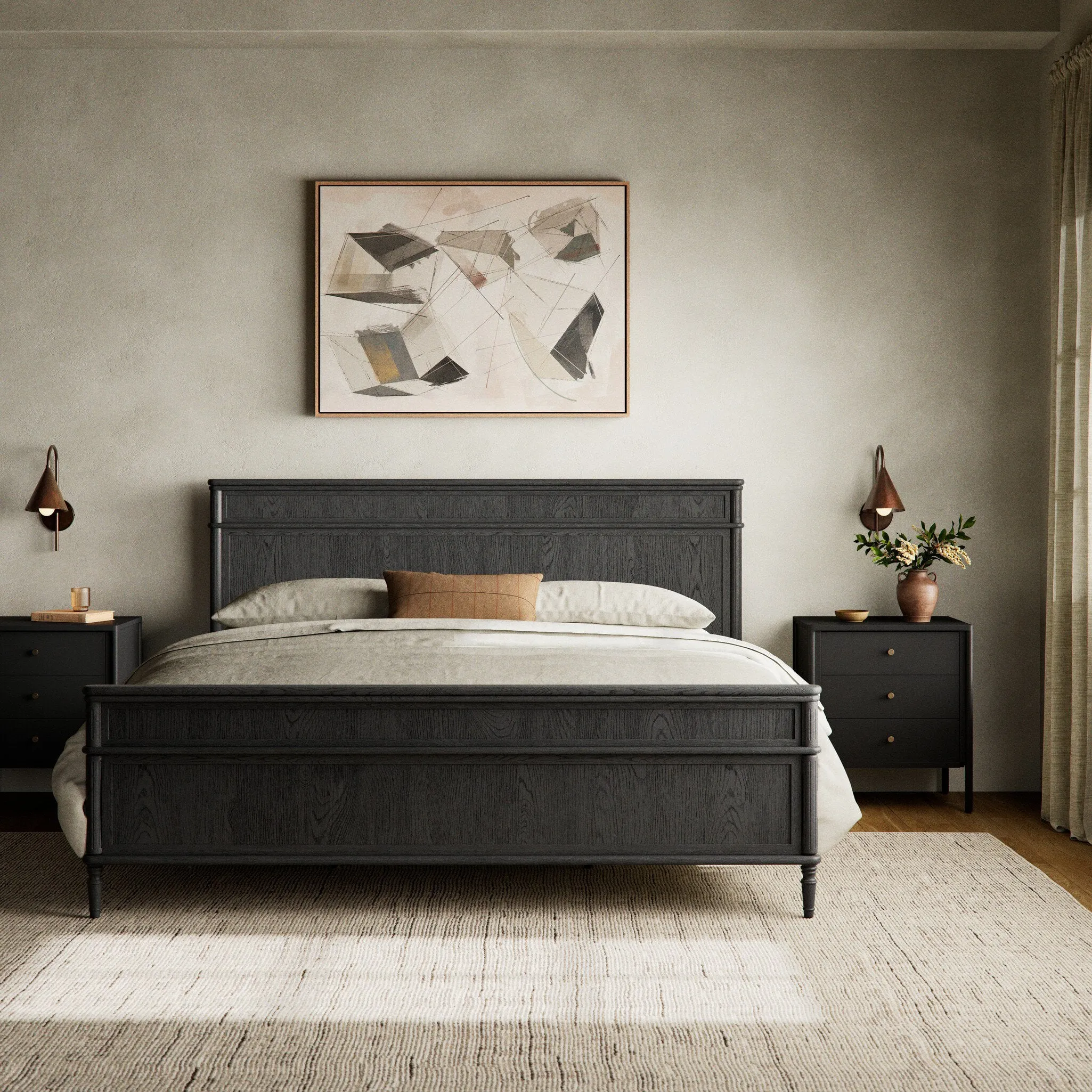 Distressed Black Toulouse-Style Bed