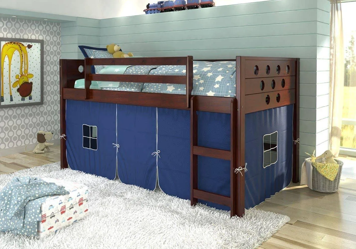 Tristan Loft Bed with Blue Tent