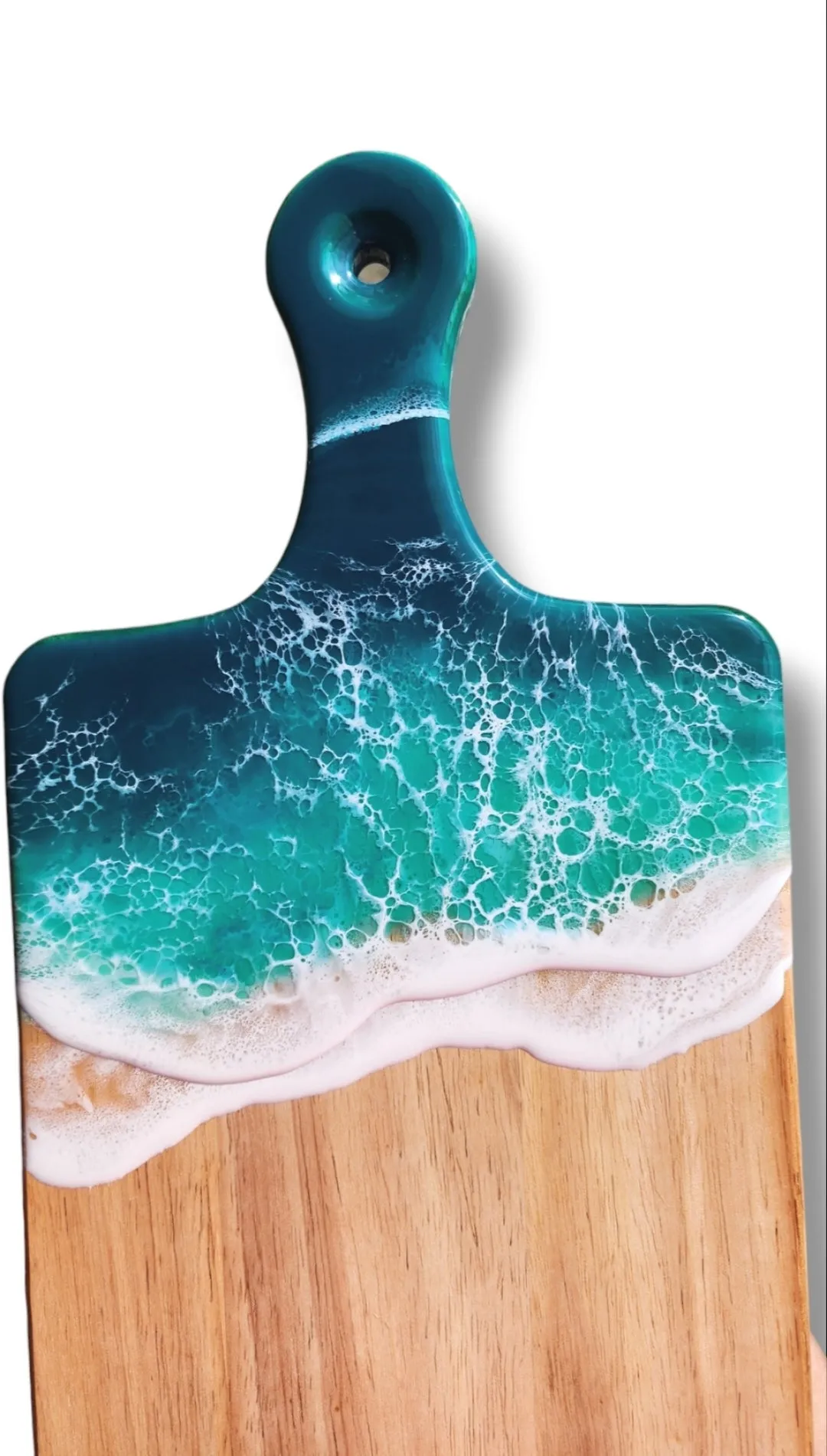 Turquoise Ocean Wave Serving Board with Handle