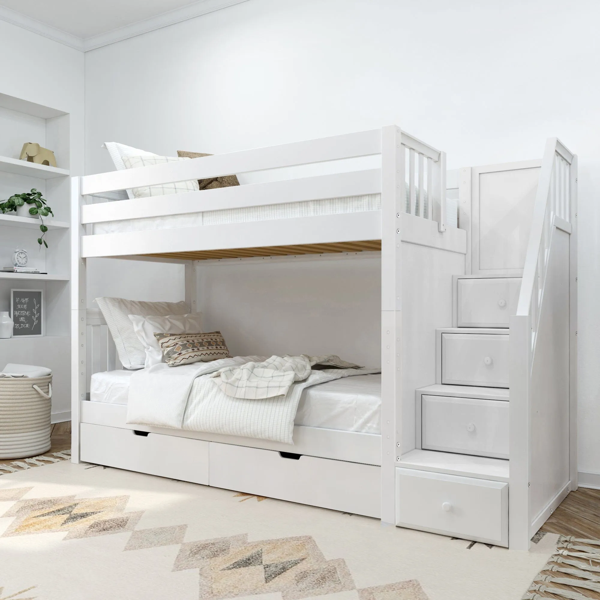 Twin Medium Bunk Bed with Stairs and Underbed Storage Drawer