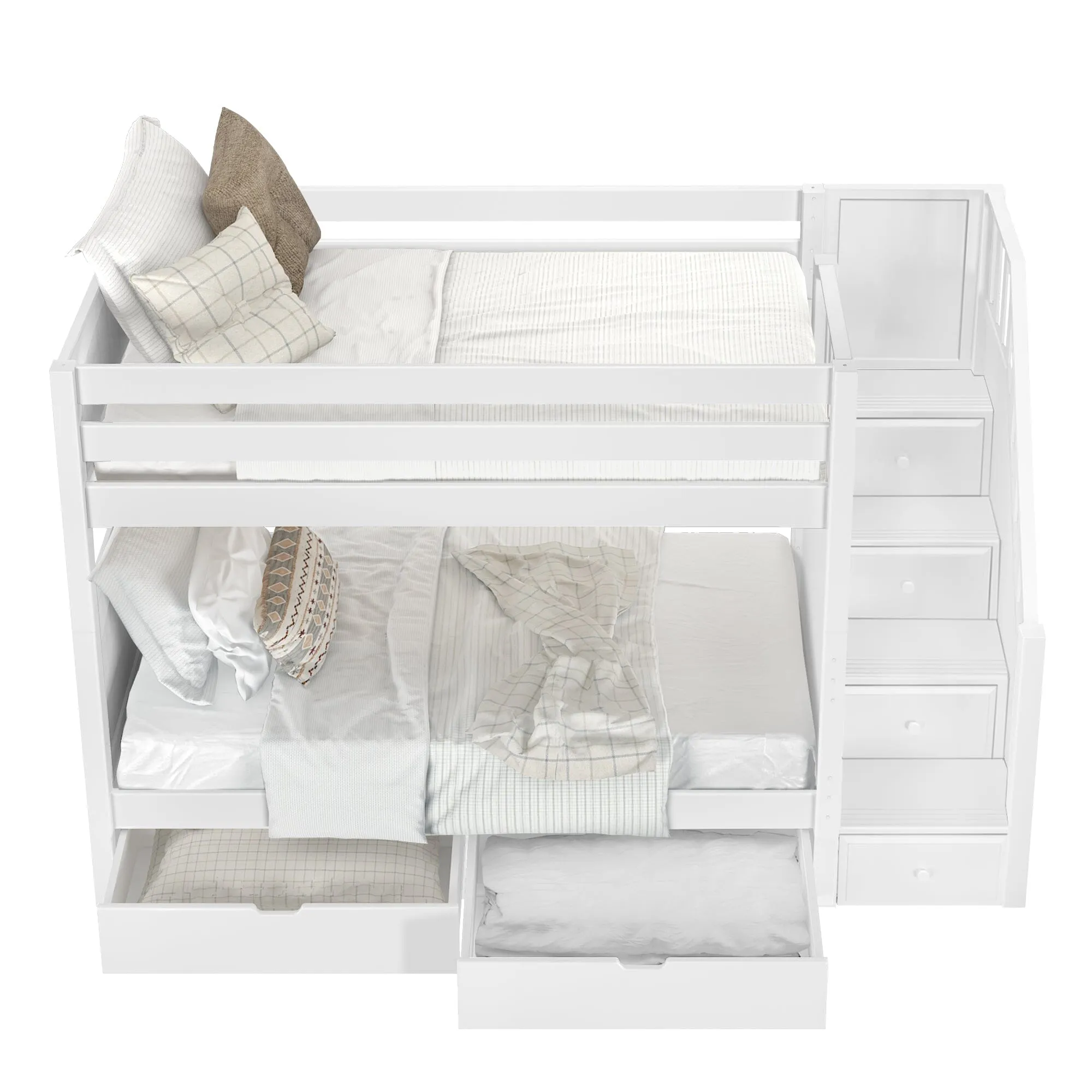 Twin Medium Bunk Bed with Stairs and Underbed Storage Drawer