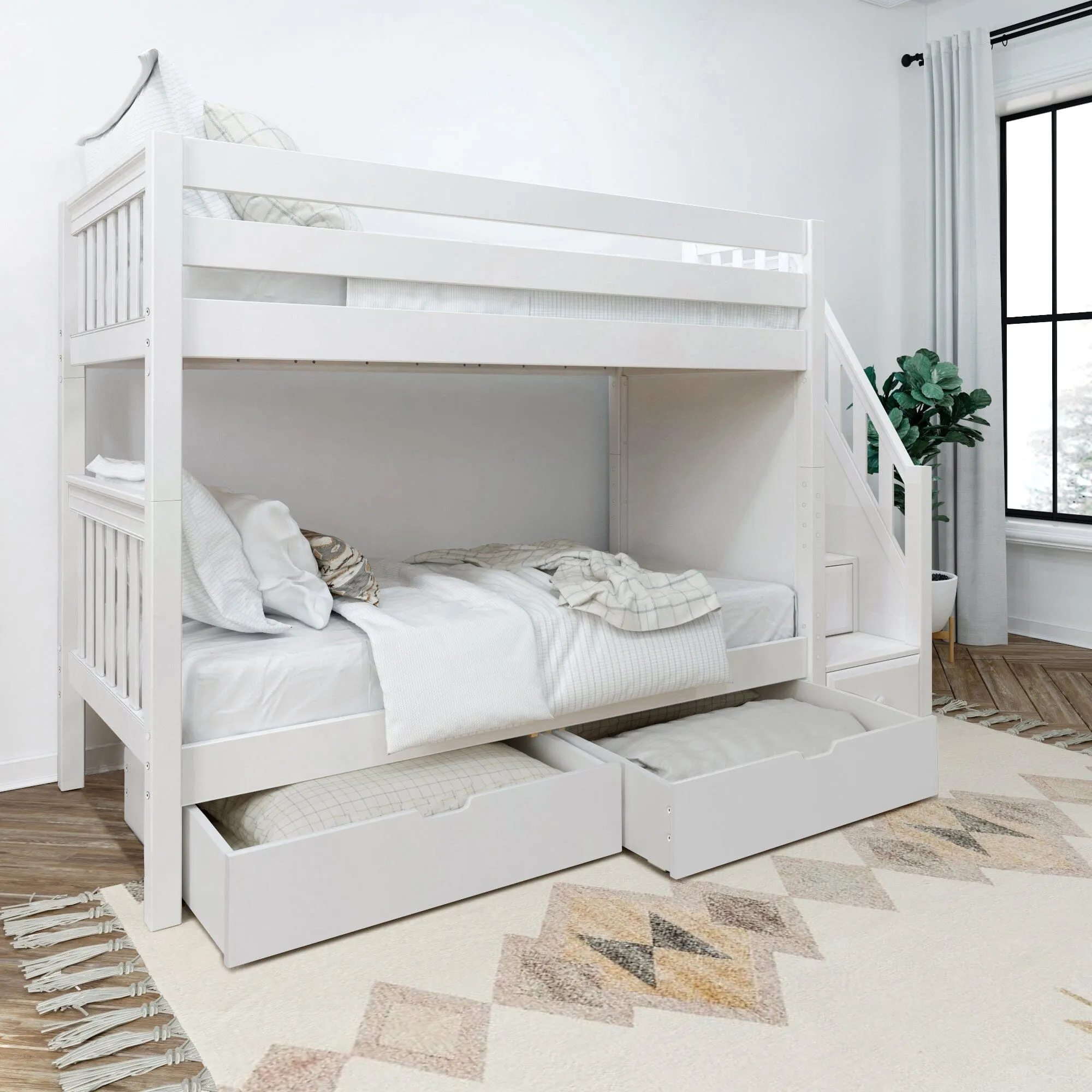 Twin Medium Bunk Bed with Stairs and Underbed Storage Drawer