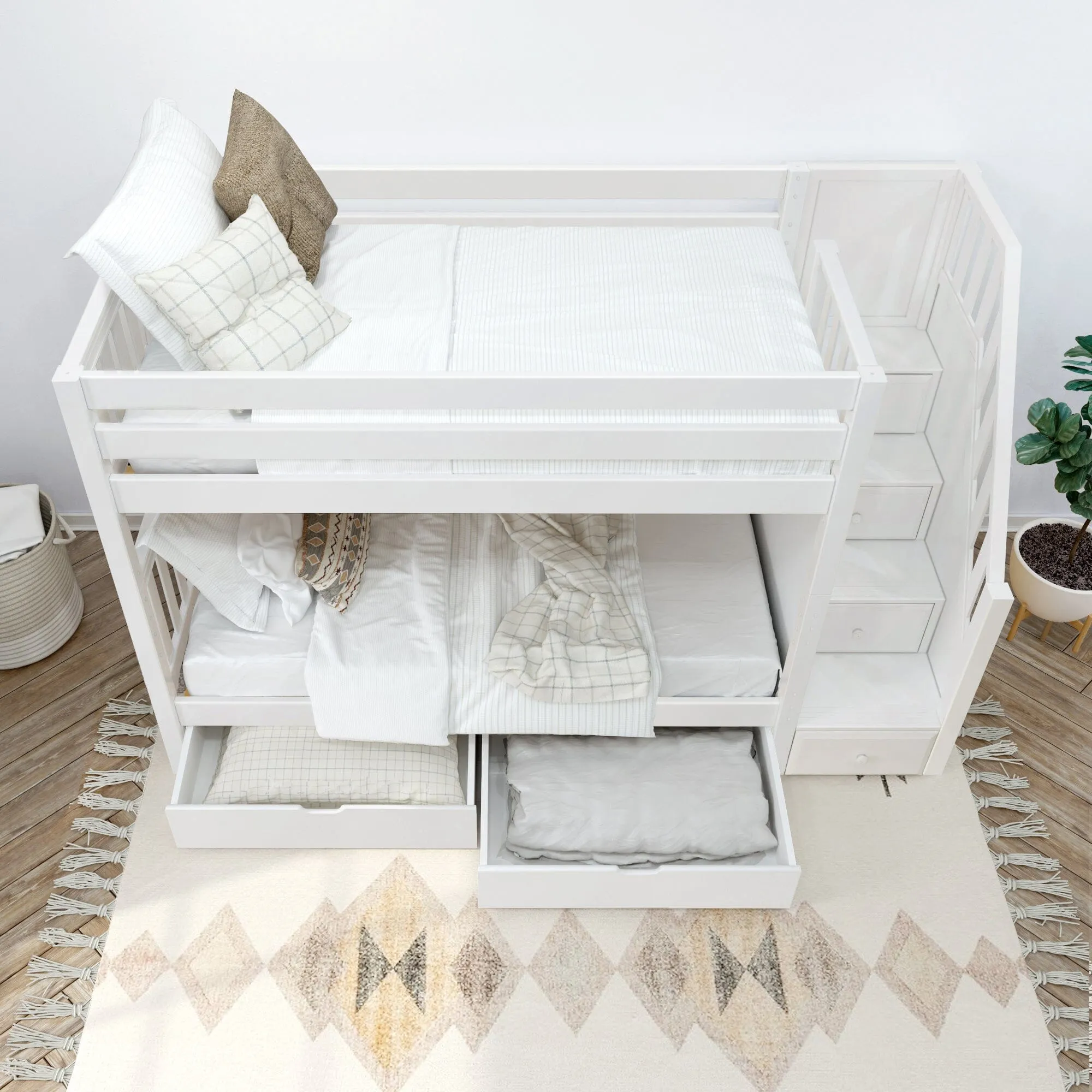 Twin Medium Bunk Bed with Stairs and Underbed Storage Drawer
