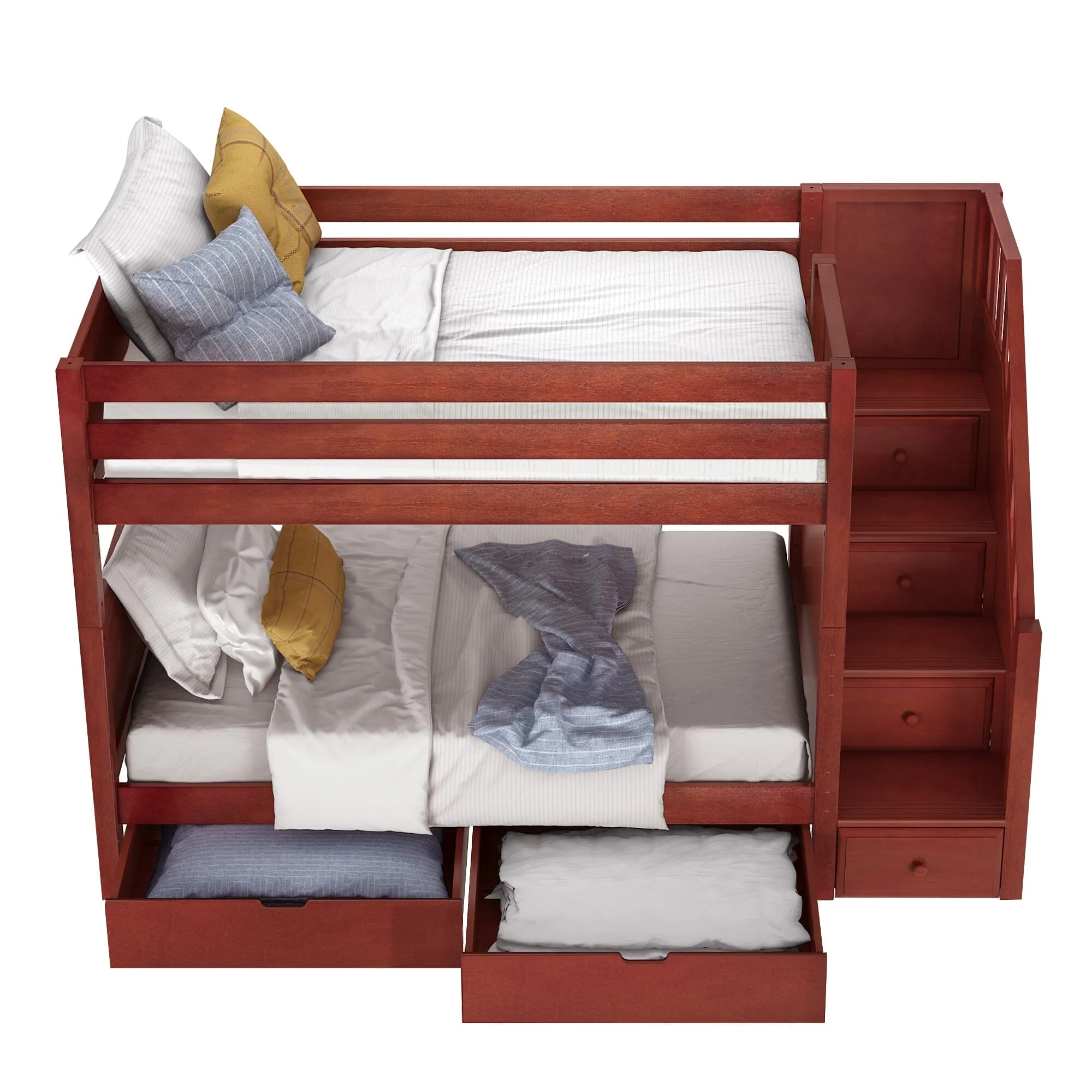 Twin Medium Bunk Bed with Stairs and Underbed Storage Drawer