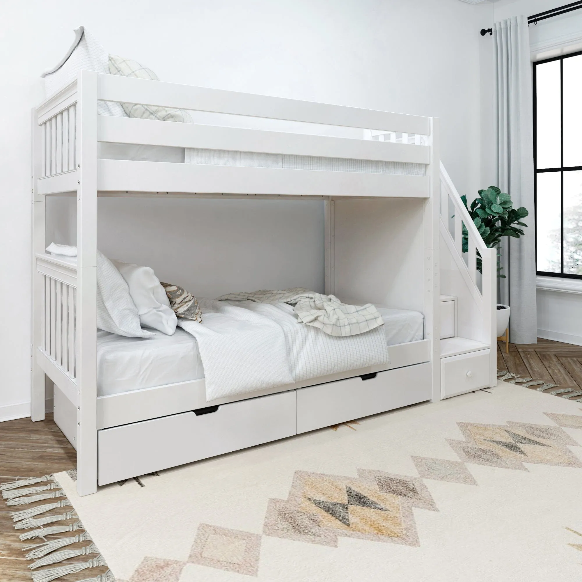 Twin Medium Bunk Bed with Stairs and Underbed Storage Drawer