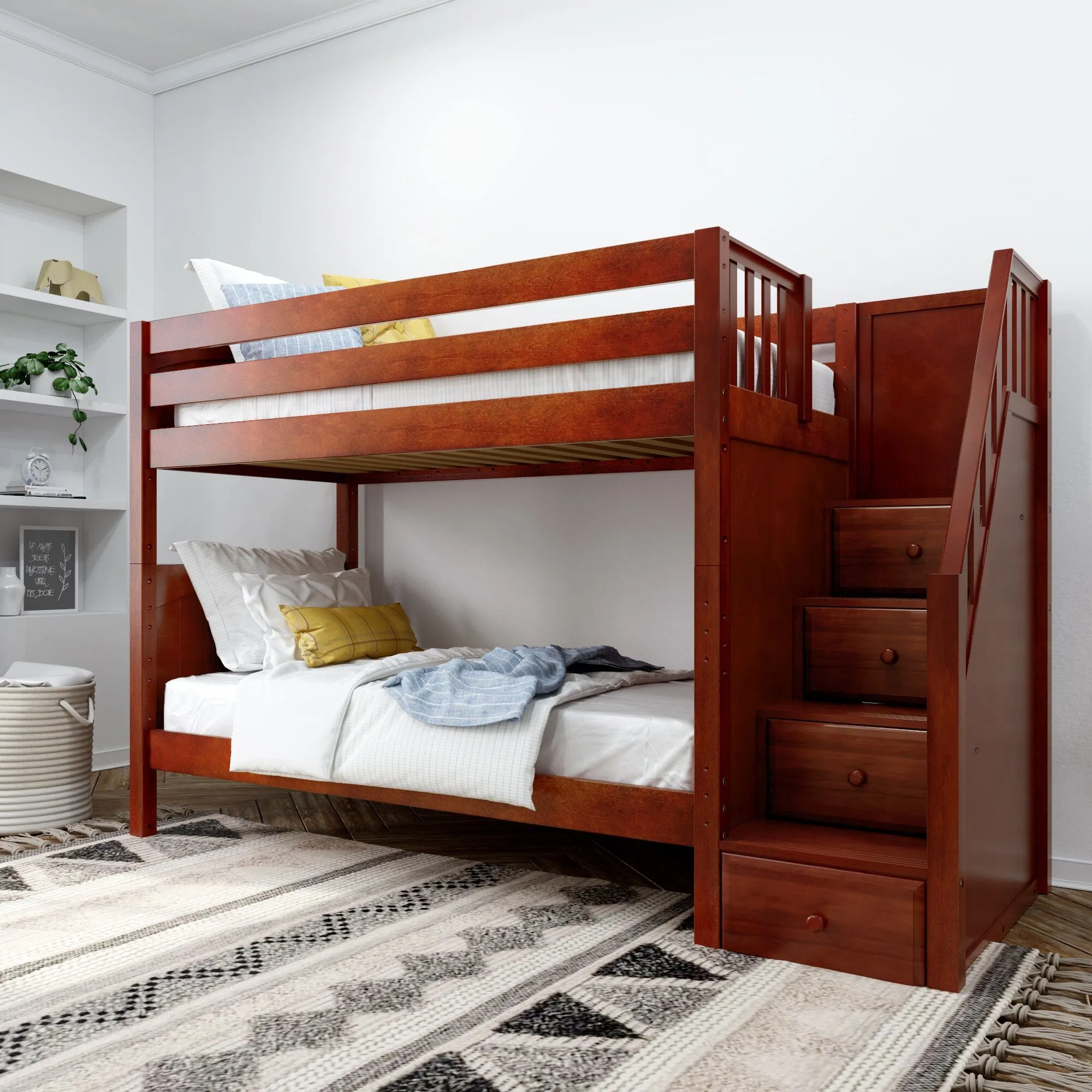 Twin XL Medium Bunk Bed with Stairs