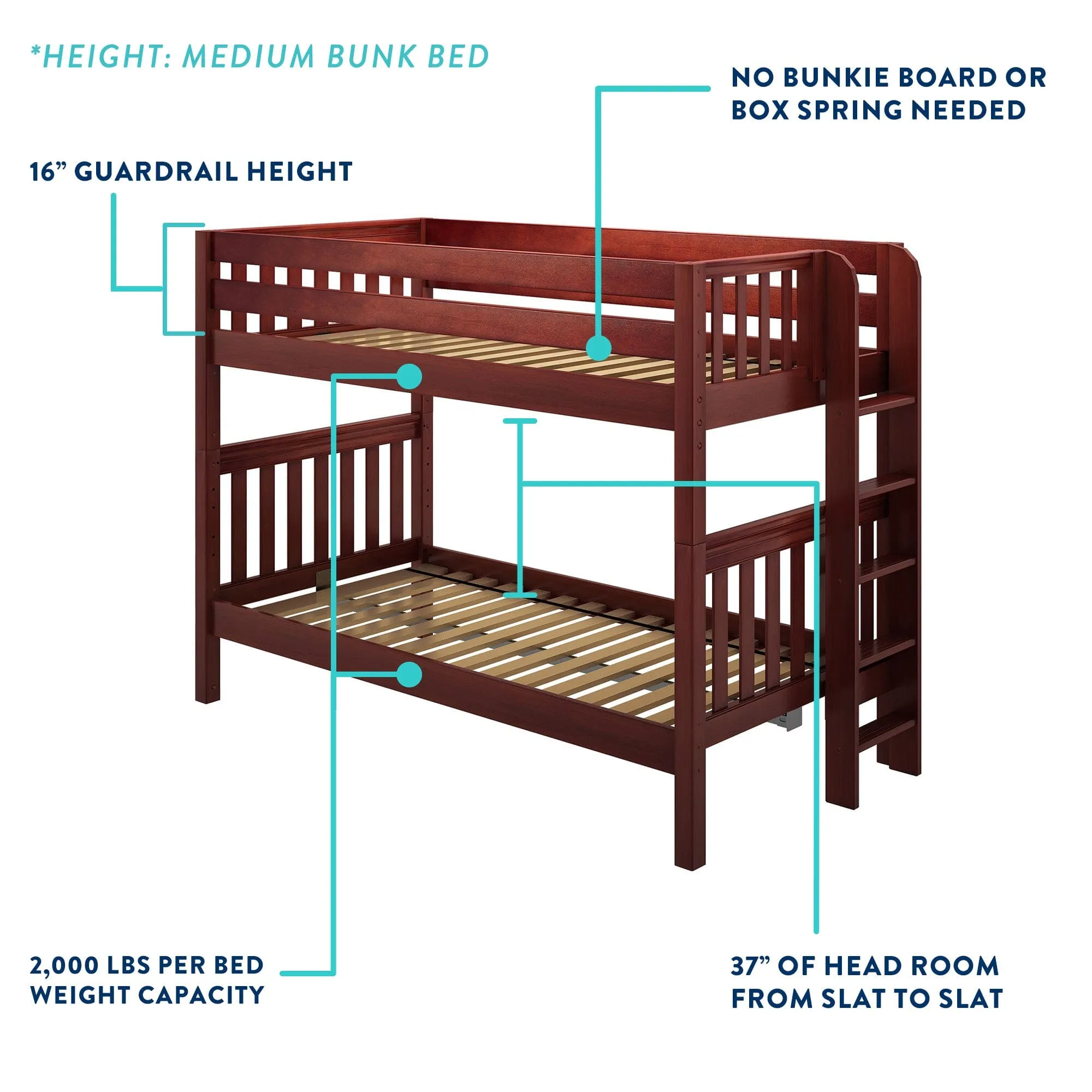 Twin XL Medium Bunk Bed with Stairs