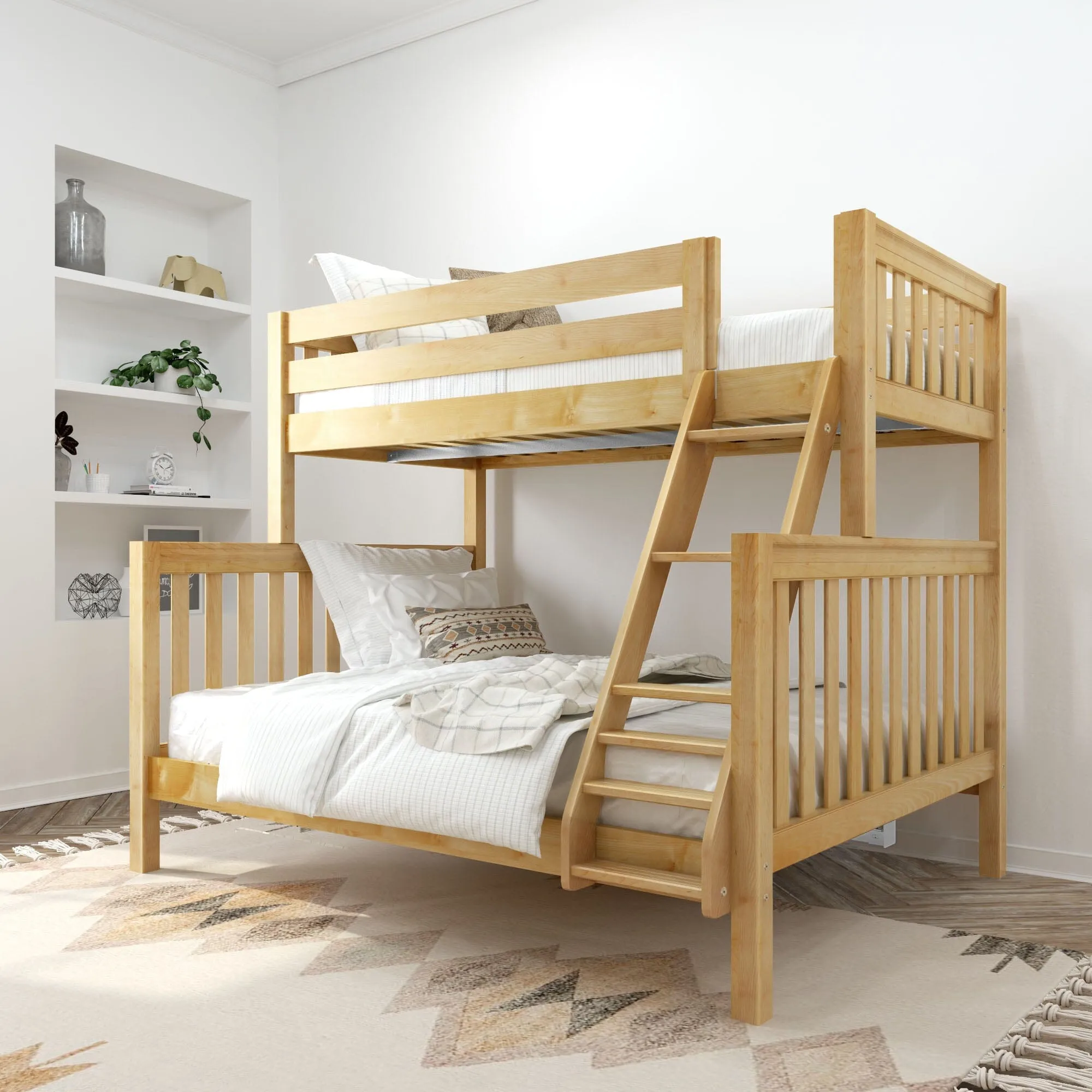 Twin XL over Queen High Bunk Bed with Angled Ladder