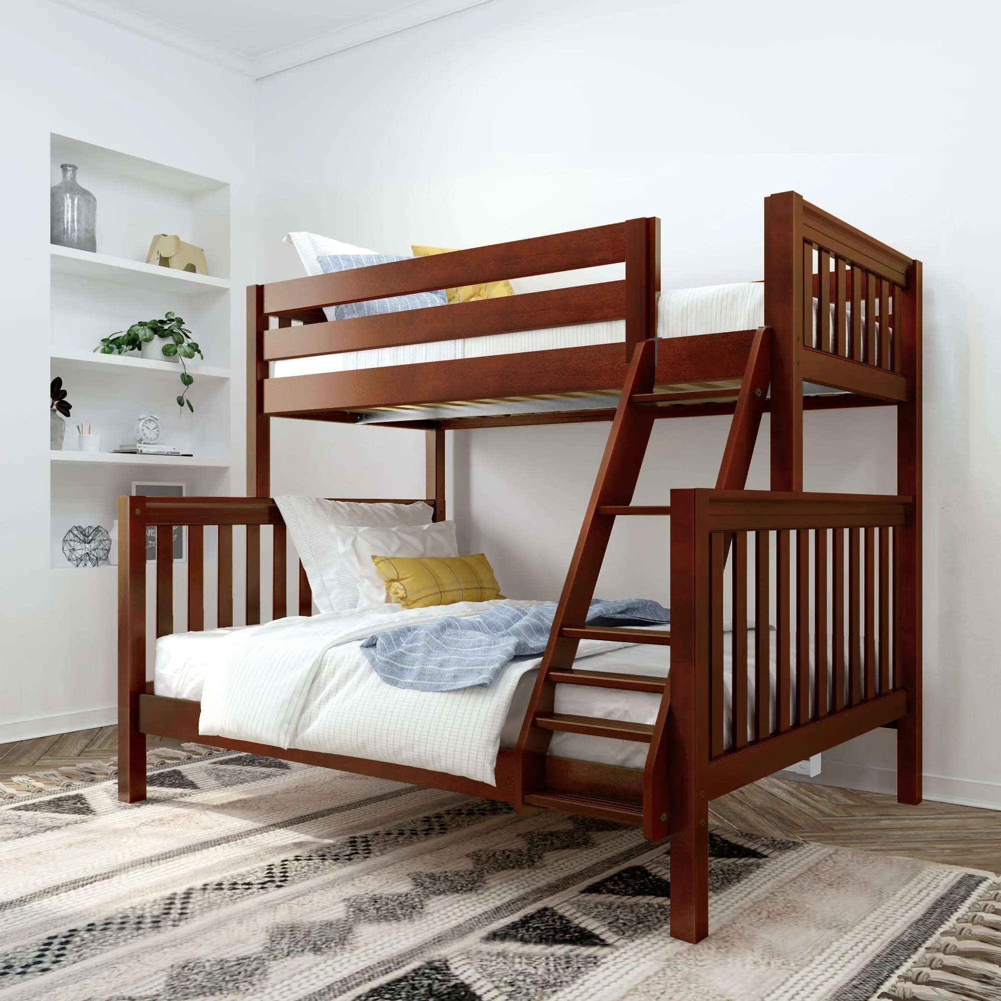 Twin XL over Queen High Bunk Bed with Angled Ladder