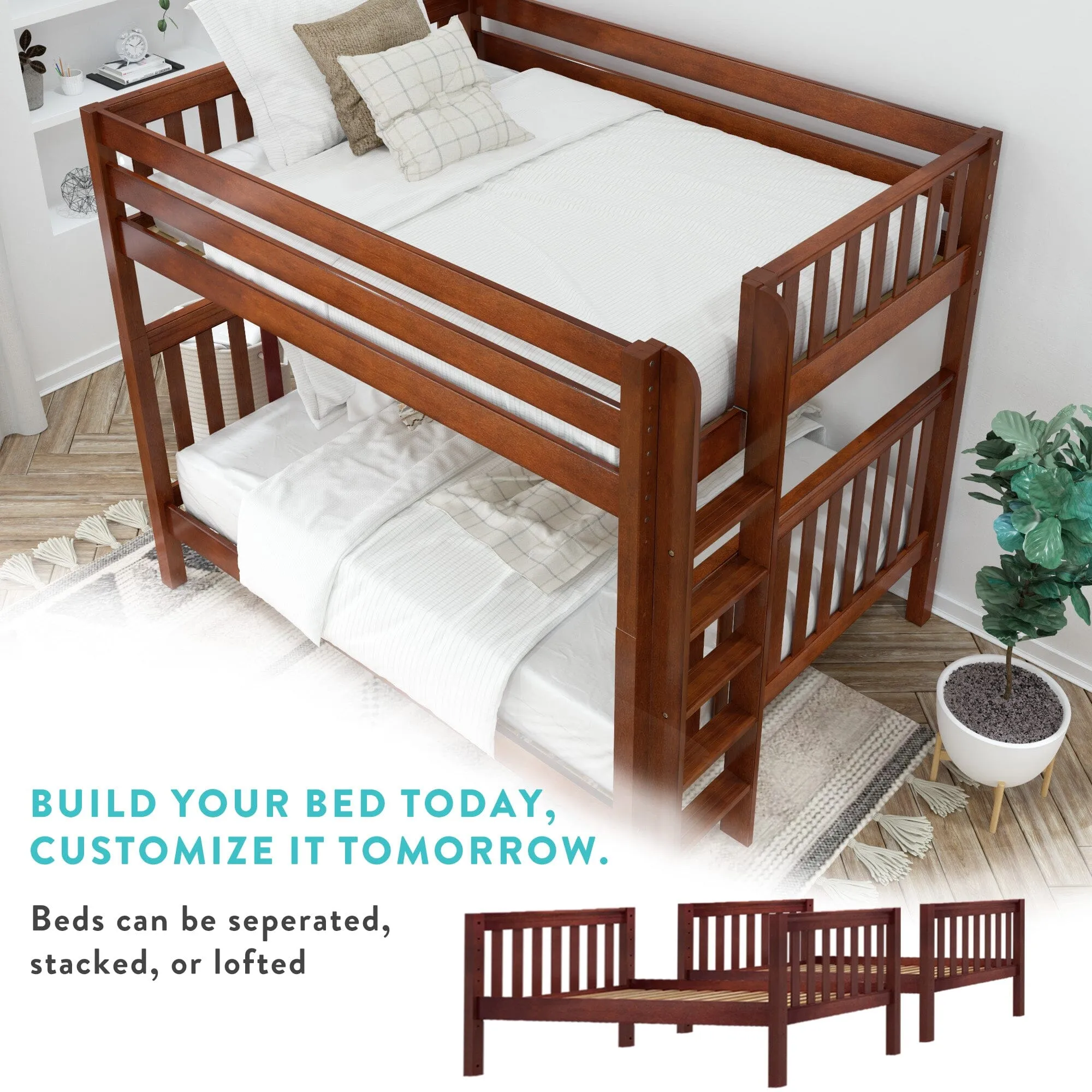 Twin XL over Queen High Bunk Bed with Angled Ladder