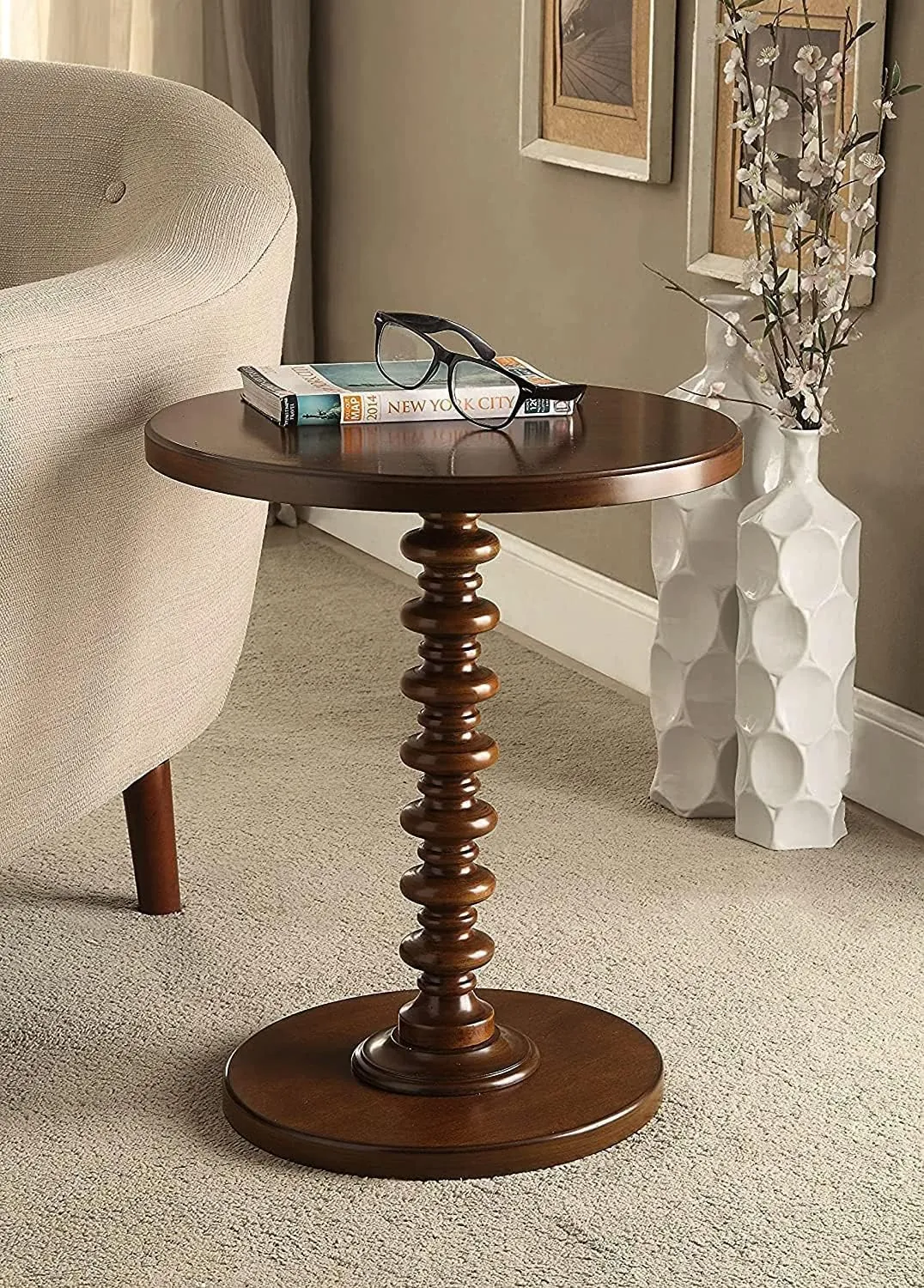VASIL MART Wooden Round Bed Side Table End Table, Side Table, Night Stand Beah Table for Living Room Bedroom