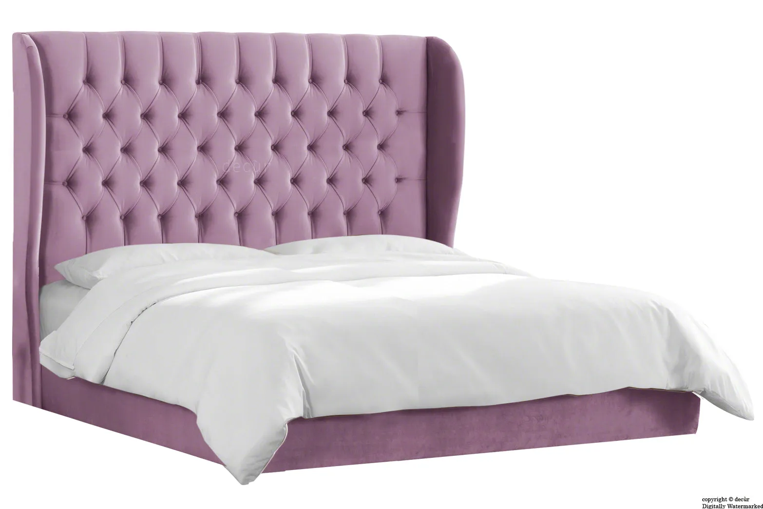 Vienna Velvet Upholstered Winged Bed - Lavender