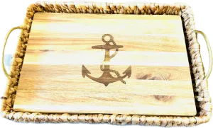 Water Hyacinth Rectangle Tray with Metal Handles and Acacia Wood Liner - Anchor