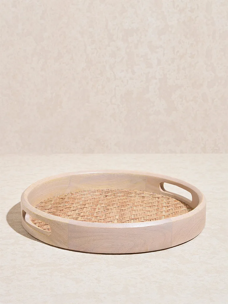 Westside Home Beige Cane -Base Serving Tray - Small