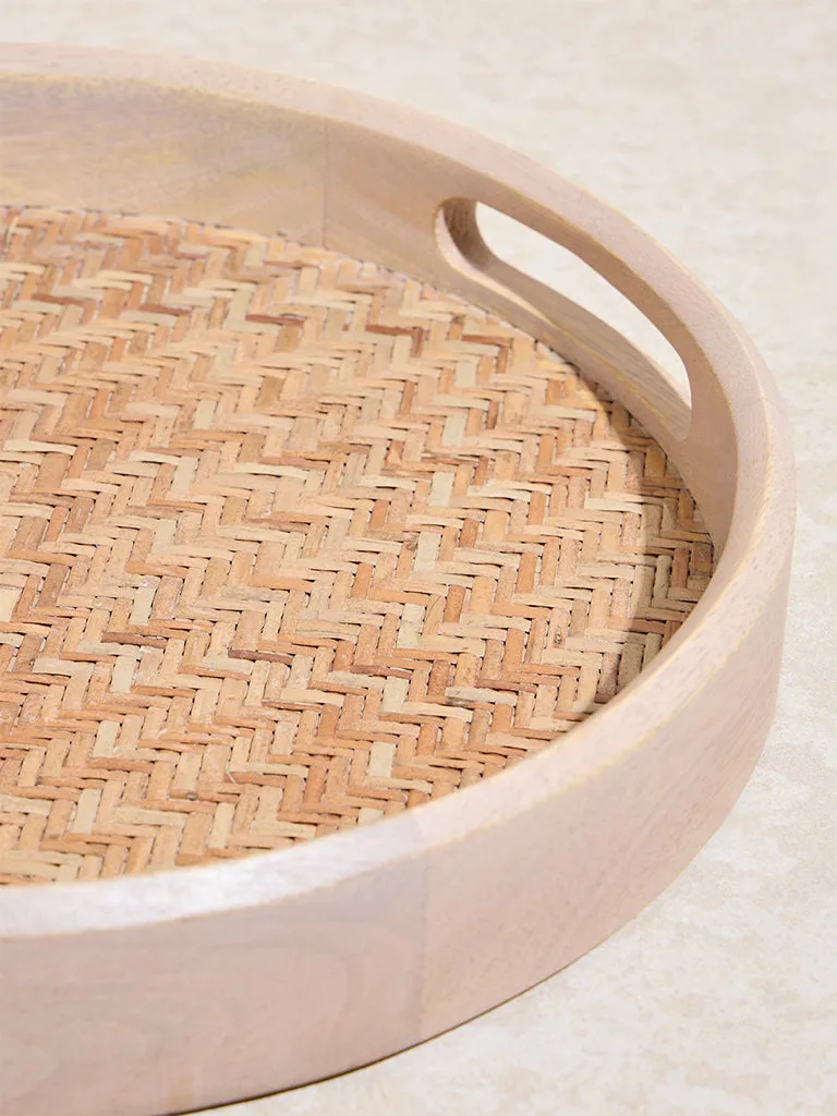 Westside Home Beige Cane -Base Serving Tray - Small