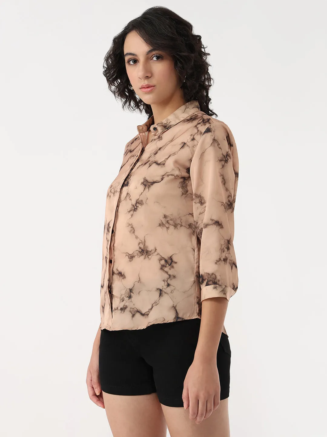 Women Marble Print Slim Shirt