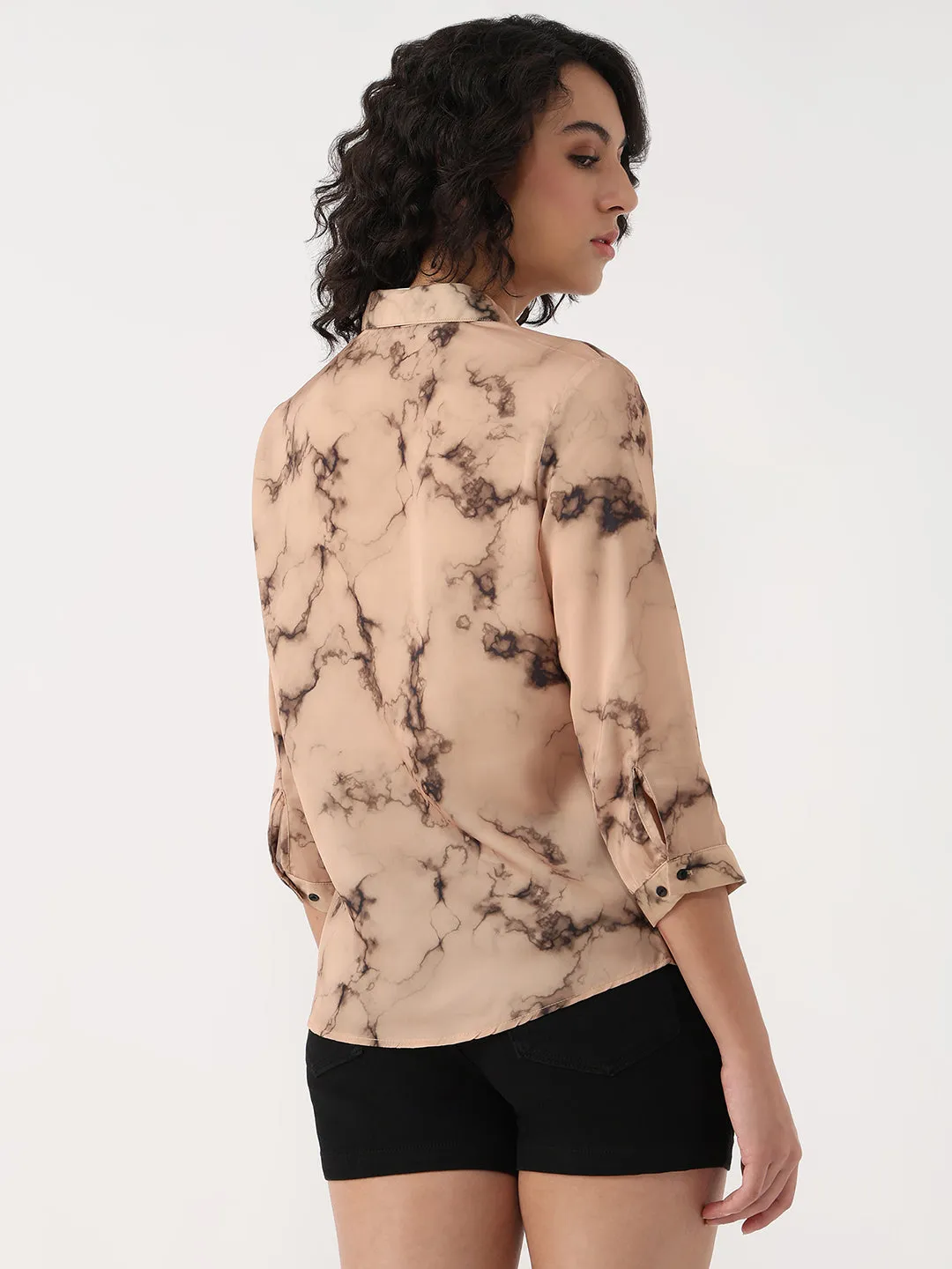 Women Marble Print Slim Shirt