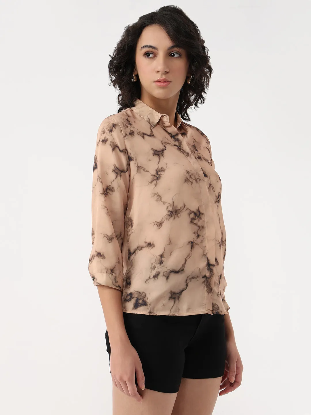 Women Marble Print Slim Shirt