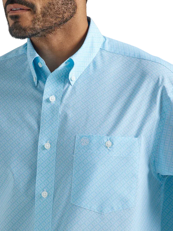 Wrangler Men's Light Blue and White Geo Print Long Sleeve Western Shirt - Big
